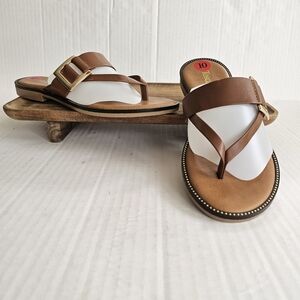 Toscanella Brown Sandals Size 10 Slip On Flats Studded Faux Leather Italian Made